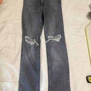Zara Gray Straight-Leg Distressed Jeans
